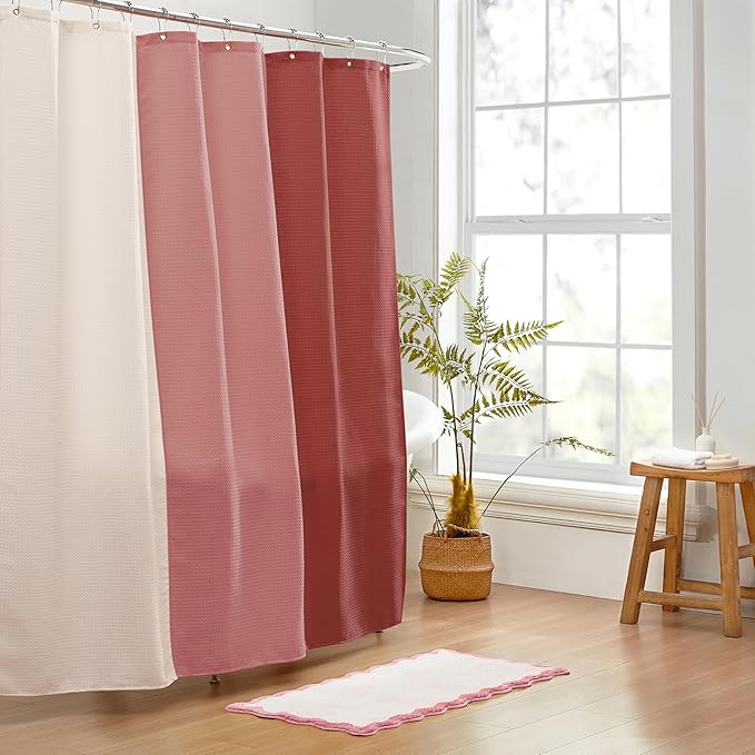 MONDAY MOOSE Bath Mat with Scalloped Wavy Ripple Design, Microfiber Absorbent Non Slip Tufted Rug for Floor, Shower or Kitchen (24x47 inch, Pink)