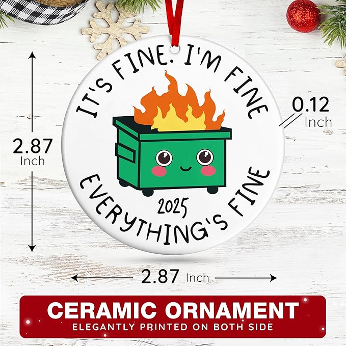 Dumpster Fire Ornament - Dumpster Fire Ornament for Christmas Tree - Ideal Dumpster Fire Gifts for Him and Her - Unique Decorative Ornaments for The Holiday Season - A Sentimental Reminder of 2025