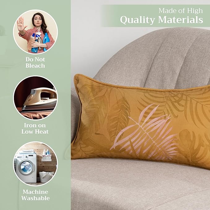 Maison d' Hermine Decorative Pillow Covers 12x20 Inch Rectangle 100% Cotton Throw pillow Covers with invisible Zipper Cushion Case for Living Room Couch, Chair, Sofas, Bedroom, Home (Creole - Caramel)