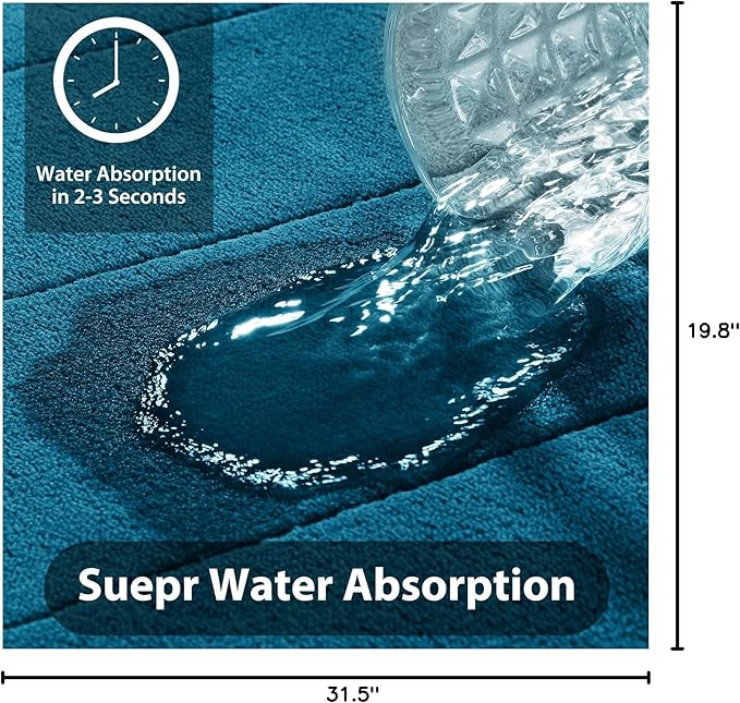 Yimobra Memory Foam Bath Mat, Super Soft Absorbent Bathroom Rug Non Slip 31.5x20 Inch, Quick Dry, Machine Washable Floor Carpet for Tub Shower, Home Decor Accessories, Peacock Blue