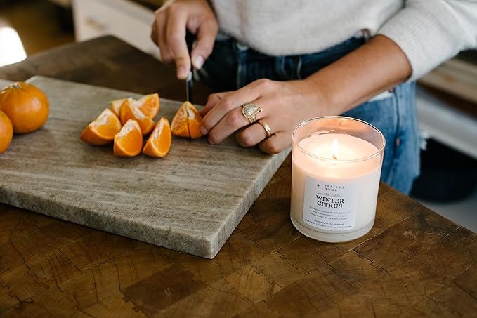 PERIPETI Home Winter Citrus Scented Candle, Classic Wick – 8.5oz Natural Soy Wax for Energizing Aromatherapy, Long-Lasting Burn