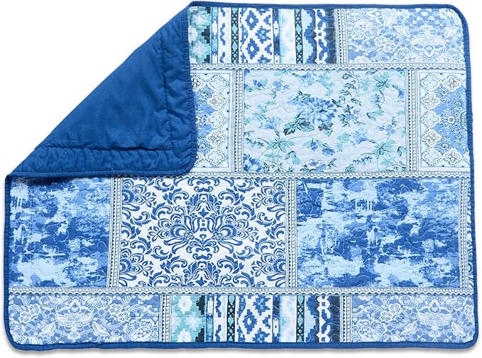 NEWLAKE Quilted Cotton Bed Pillowcases,Blue Classic Bohemian Pattern, 2 Pieces, 20x36 Inch