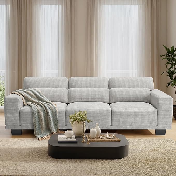 Pipishell 89" 3 Seater Sofa Couch with Deep Seats & Wide Armrests, Supportive Futon with Thickened Cushion, Comfy Cotton-Linen Couches for Living Room,Removable & Washable Covers,Grey