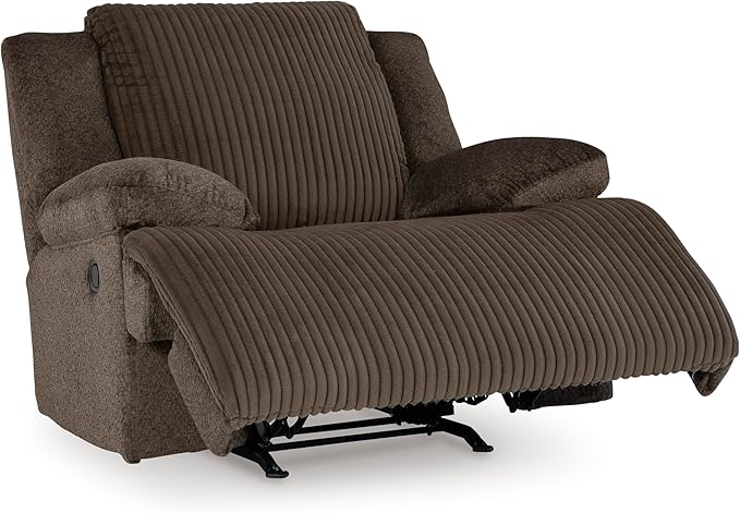 Signature Design by Ashley Top Tier Rocker Recliner, Pull Tab Recliner, Fabric Upholstery, Attached Foam Cushions, 50" W x 40" D x 41" H, Dark Brown