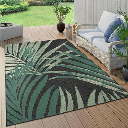 Paco Home Tropical Outdoor Rug Palm Tree & Jungle Design Flatweave in Black Green, Size: 7'10" x 11'2"