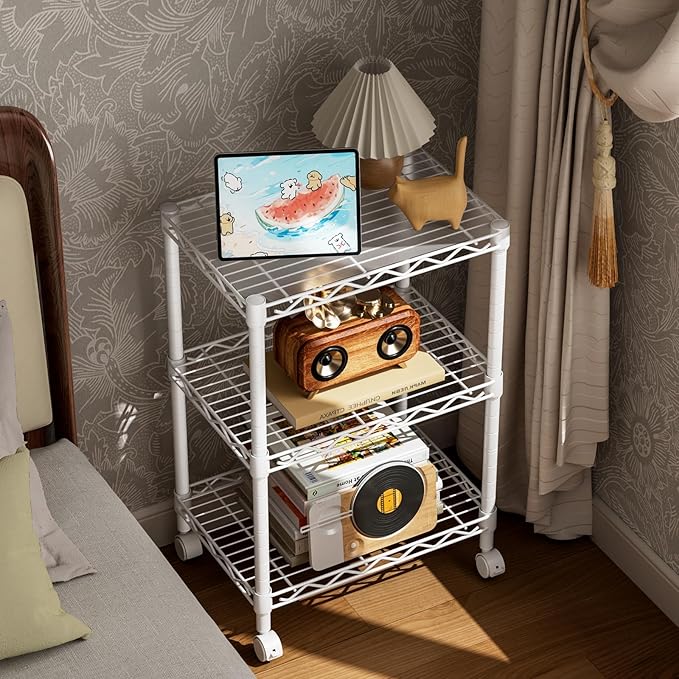 3 Tier Adjustable Storage Shelves Heavy Duty Metal Utility Shelf Wire Shelving Unit Organizer Rack for Home Kitchen Office Bathroom Pantry Room 12" D x 18" W x 30" H