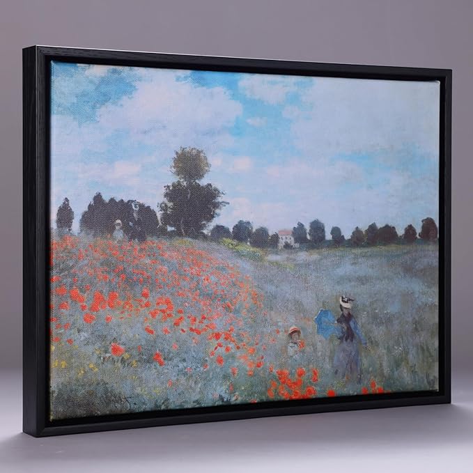 Wieco Art Framed Wall Art The Poppy Field Near Argenteuil Canvas Prints of Claude Monet Floral Oil Paintings Classic Flowers Landscape Pictures Artwork for Bedroom Home Decorations