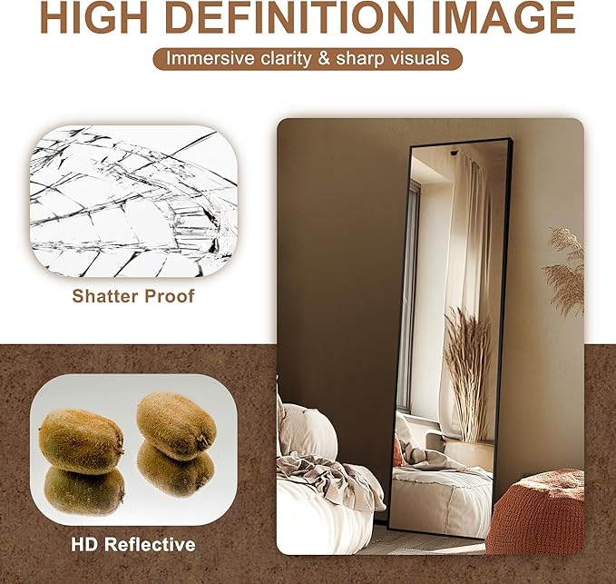 Delma Wall Full Length Mirror,Standing Mirror Full Body,Large Floor for Wall Door Bedroom Bathroom Living Room with Aluminium Frame(with Stand,56x15-Black)