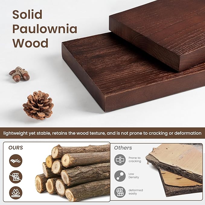 fuqing Floating Shelves for Wall - 36 Inch Natural Wood Shelves Set of 2-9.3 Inch Deep Wooden Wall Shelves with Upgraded Metal Brackets for Room