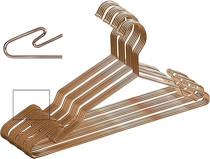 Luxurious Hanger Set Premium Metal Hangers with Unique Hook Design Durable & Sturdy Coat Hangers 3.2mm Thick Withstands 15lbs Weight Smooth Finish Compact Shirt Hangers - 20 Pack Rose Gold