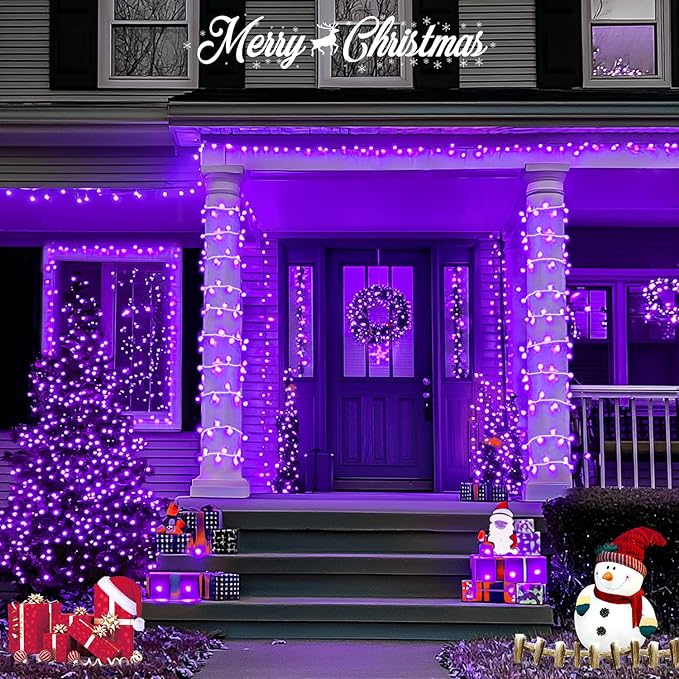 JMEXSUSS 163 FT 500 LED Purple Christmas Lights, 8 Modes String Light Indoor Outdoor Waterproof, Remote Control Purple Lights Plug-in for Roof Bedroom Party Christmas Tree Decorations