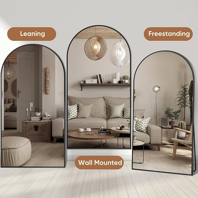Full Length Mirror, 77"x38" Oversized Arched Mirror Large Standing Mirrors, Tall Mirrors Body Floor Mirror for Bedroom Living Room Aluminum Frame,Black