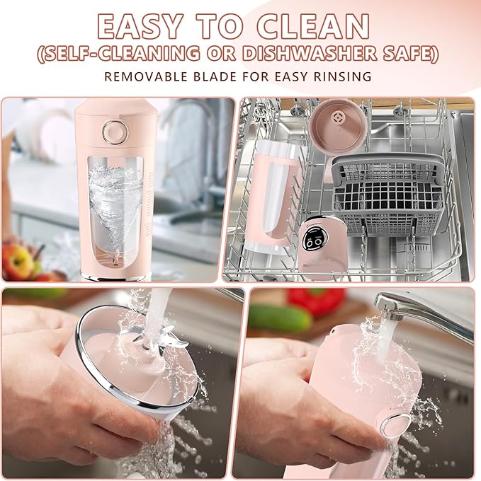 EasySpeed Personal Portable Blender,USB Type-C Rechargeable,700ml Juicer Cup,12 Stainless Steel Blades,4 Gear Modes,1500mAh Battery Capacity,Perfect for Fresh Juice at Home (Pink)