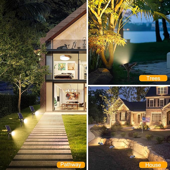 Solar Spot Lights Outdoor, 36 LEDs Solar Landscape Lighting with 2200mAh, Outdoor Lights Auto On/Off 2-in-1 Wall or Ground Solar Powered for Yard Garden- 2 Pack (Warm White)