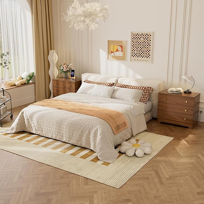 3 Drawer Nightstand with Charging Station, 28" Farmhouse Night Stand & Modern 3 Drawer Dresser for Bedroom,Wood Nightstands Storage Cabinet for Living Room, Hallway, Entryway, Home Office, Brown