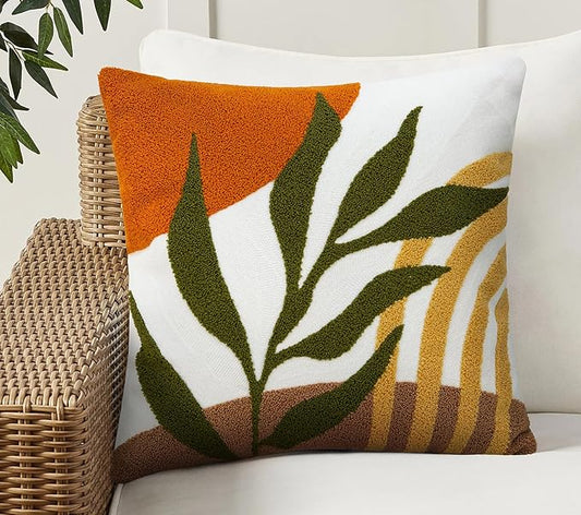 Merrycolor Abstract Boho Pillow Covers 18x18 Soft Mid Century Throw Pillow Covers Texture Geometric Floral Green Pillow Cover Cases Bohemian Decorative Throw Pillows for Couch Bed Sofa Bedroom