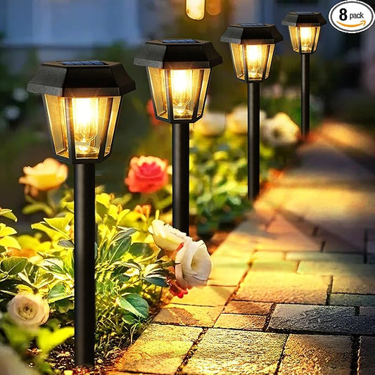 Solar Pathway Lights Outdoor 8 Pack Solar Lights Outdoor Waterproof with 3000K Tungsten Filament Bulb, Decor Driveway Lighting for Yard Garden Landscape Walkway Path Lawn Father's Day (Warm White)