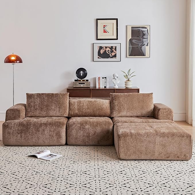 108" Modular Sectional Sofa - L-Shape Chaise, Modern Modular Cloud Couch with Deep Seat and Pillow, Boneless Couch Comfy Sofa for Living Room & Apartment, No Assembly(Camel)