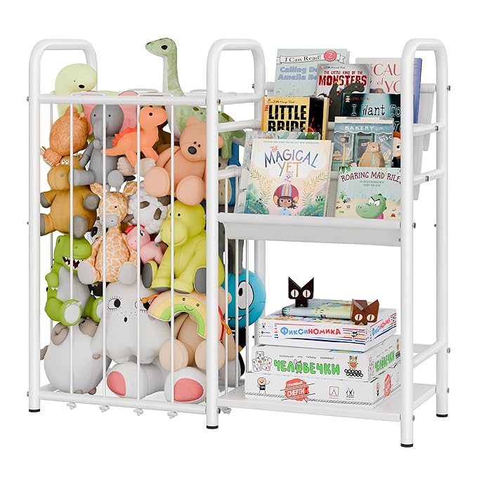 GRANNY SAYS 3 Tier Kids Bookshelf and Toy Storage, Stuffed Animal Storage with Kids Bookshelf, Kids Toy Storage Organizer with Elastic Cord, Book Shelf for Kids Rooms, Nursery, Playroom, Bedroom
