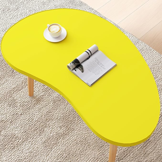 Mango Coffee Table Low Table with 4 Solid Wood Sturdy Legs, Floor Table Desk for Sitting on The Floor, Storage and Living Room Furniture (Yellow)