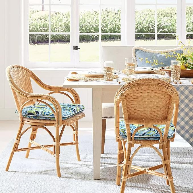 Set of 2 Outdoor Chair Cushions with Ties,Water Repellent Patio Chair Pads 17"x 16" for Outdoor Furniture,Round Corner Seat Cushions for Garden Yard Kitchen Paisley Lapis Green