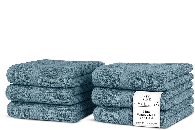 100% Cotton Wash Cloth for face & Body Set of 6, (12 x 12 inches) Sustainable, Soft, Highly Absorbent, Combed Cotton Wash Cloths Pack of 6 for Hotels, Spa, Bathroom, Dorm, Blue