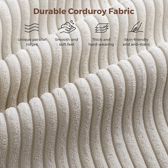 Vesgantti 97" Modular Sectional Sofa Light Gray, L-Shaped Couch with Movable Ottoman, Comfy Corduroy Couch with Spring Cushion, Modular Sofa with Deep Seat for Living Room, Bedroom and Apartment