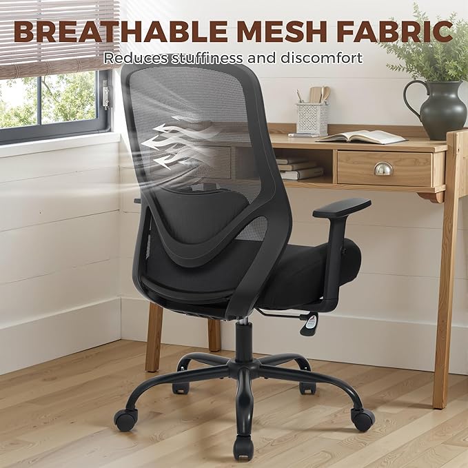 Big and Tall Office Chair, 450LBS Ergonomic Mesh Desk Chair with Adjustable Lumbar Support, 5" Thickened Foam Seat Computer Chair Over 10 Hours Comfortable, Heavy Duty Executive Task Chair