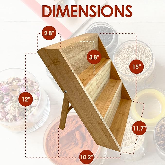 Bamboo Spice Rack and Organizer, 3-tier Seasoning Spice Jar Organizer, Excellent Tiered Wooden Spice Racks Free Standing for Cabinet Drawers and Countertop [Spice Jars Not Included]