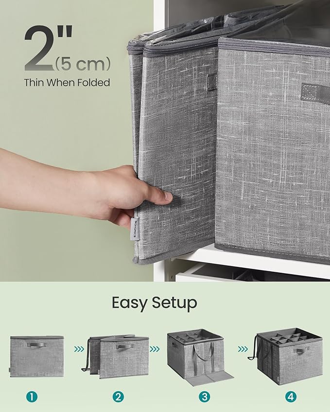 SONGMICS Shoe Organizer for Closet, Fits 16 Pairs, Shoe Storage Bin, Fabric Container with Handles and Clear Cover, for Bedroom, Entryway, Closet, Cattail Gray ULSP601G01