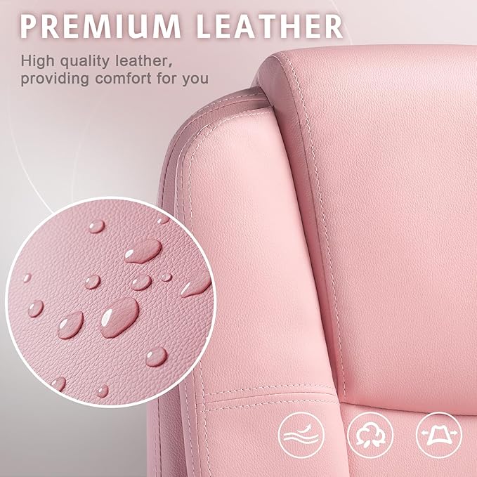 LEMBERI Pink Office Desk Chair, Big and Tall Managerial Executive Chair, High Back Computer Chair, Ergonomic Adjustable Height PU Leather Chairs with Cushions Armrest for Long Time Sitting