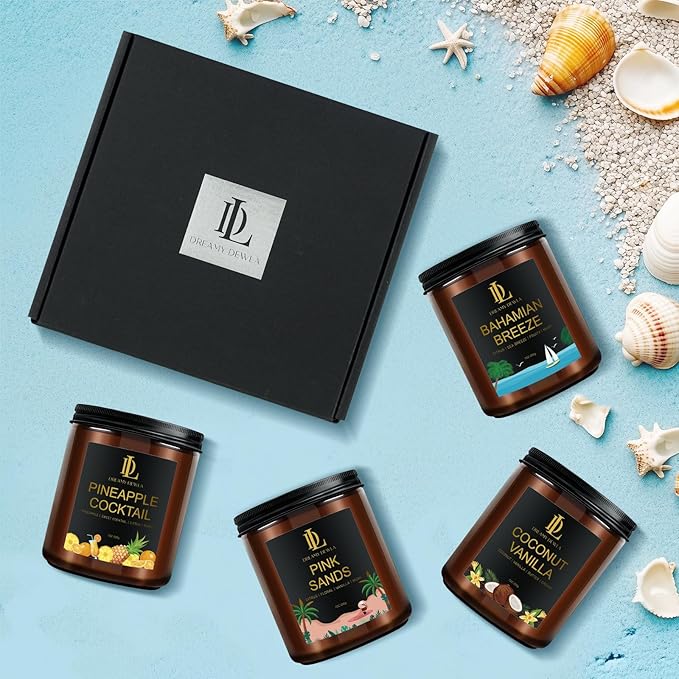 Scented Candles for Home, 4 Pack 28oz Soy Candle for Home Scented, Aromatherapy Candle Gift Set for Women Men, Summer Scents of Pink Sands/Coconut Vanilla/Pineapple Cocktail/Bahama Breeze