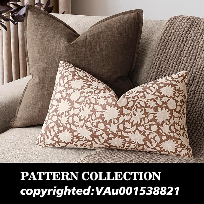 Foindtower Set of 2 Decorative Neutral Floral Throw Pillow Covers Accent Farmhouse Cushion Covers Boho Pillowcase for Couch Sofa Bedroom Living Room Home Decor Outdoor,12×20 Inch,Light Orange Brown