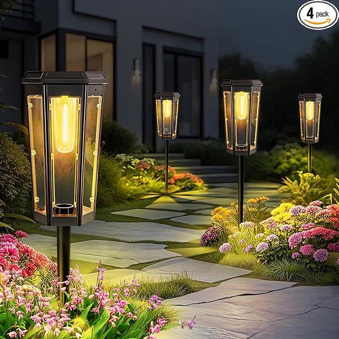 Solar Pathway Lights, Upgraded Solar Bright LED Path Lights, Outdoor Waterproof Garden Landscape Lighting with 2 Lighting Modes & Auto On/Off, for Yard, Landscape, Patio, Lawn, Path, Walkway, Driveway