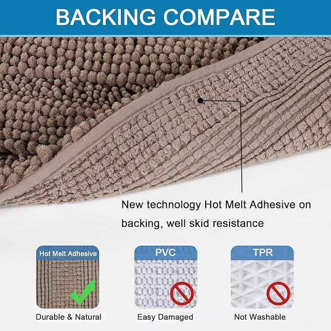 H.VERSAILTEX Bathroom Rugs Bath Rugs for Bathroom Non Slip Bath Mats Extra Thick Chenille Striped Rug 17" x 24" Absorbent Soft Shaggy Washable Dry Fast Bath Mats for Bath Room Floor - Taupe Brown