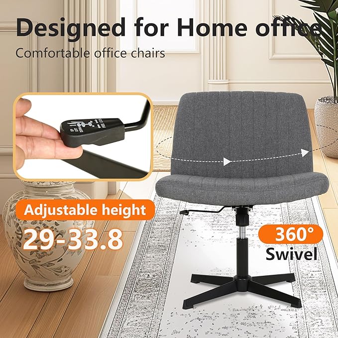 FDW Criss Cross Chair Armless Cross Legged Office Desk Chair Adjustable Swivel Ergonomic No Wheels U Shaped Backrest with Wide Seat Native Sponge Computer Task Vanity Chair for Home Office