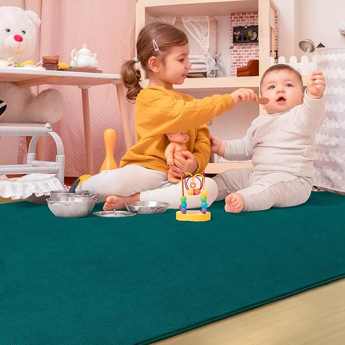 Soft Rugs for Living Room 4x6 Teal Green, Minimalist Area Rug for Bedroom Nursery Dining Table Dorm, Throw Rugs for Men Boys Girls Kids Room Indoor Floor Carpets