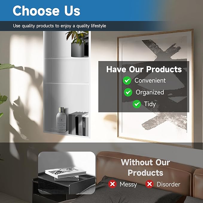 12" X 30" Shower Niche Insert Tile Ready, Niche for Shower Wall, 3-Tier Stainless Steel Recessed Shelves No Tile Needed for Bathroom Storage, White