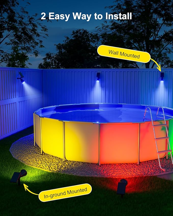 4 Pack Color Change Halloween Solar Spot Lights Outdoor Multicolor Waterproof Landscape Flood Lamp for Holiday Decorative, Skeletons, Spider Web, Bat, Statue, Ambient Lighting for Yard, Garden, Patio