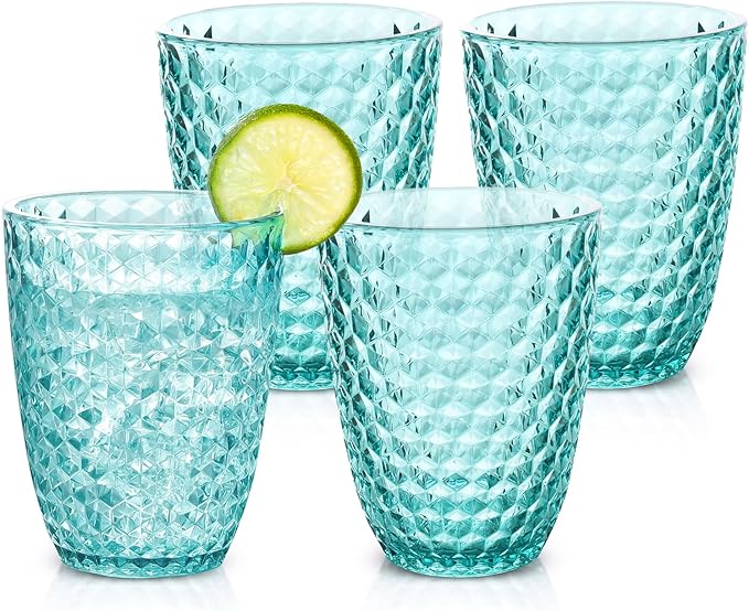 BELLAFORTE Shatterproof Tritan Plastic Short Tumbler, Set of 4, 12 oz - Laguna Beach Drinking Glasses - Unbreakable Glasses for Indoor and Outdoor Use - BPA Free - Blue