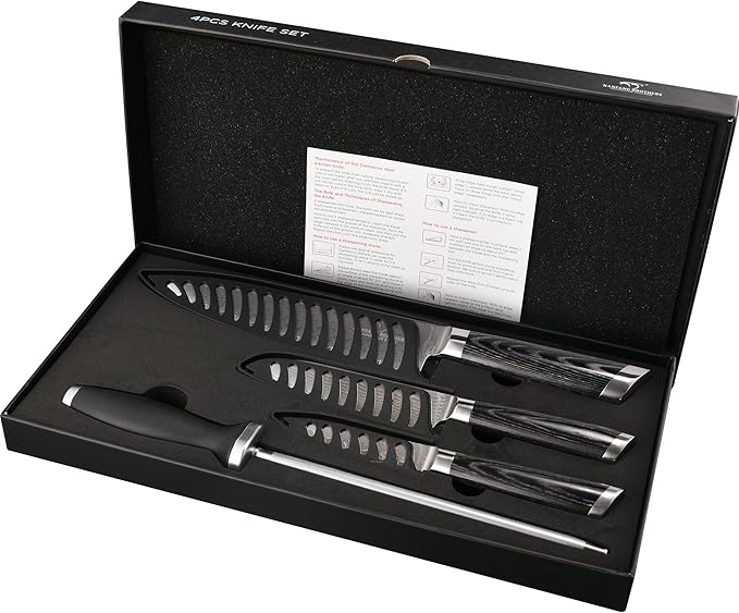 NANFANG BROTHERS Damascus Knife Set 4 PCS, Japanese Knife Set, VG10 Steel Core Chefs knives Sets, Professional Ultra Sharp Kitchen Knives, Equipped with Ergonomic Handles