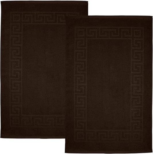 DAN RIVER Greek Bath Mat - Brown, 100% Ring Spun Cotton, Pack of 2, 20x32 inches, 800 GSM, Non-Slip, Absorbent, Quick Drying, Machine Washable Bathroom Floor Mats for Shower, Kitchen & Bath