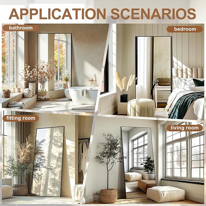 Delma Wall Full Length Mirror,Standing Mirror Full Body,Large Floor for Wall Door Bedroom Bathroom Living Room with Aluminium Frame(with Stand,70x30-Black)