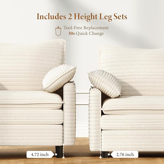 Vesgantti 40" Single Seat Sofa, Comfy Cloud Couch Deep Seat Upholstered Couch Corduroy Modern Sofa with Armrest Pillow, Easy Assembly for Living Room, Bedroom and Apartment, Beige