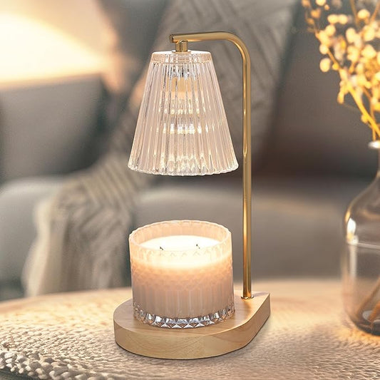 Sheffield Home Glass Candle Warmer Lamp – Elegant Candle Warmer for Long-Lasting Fragrance, Sleek Design, 13x7, Gold Ribbed Glass