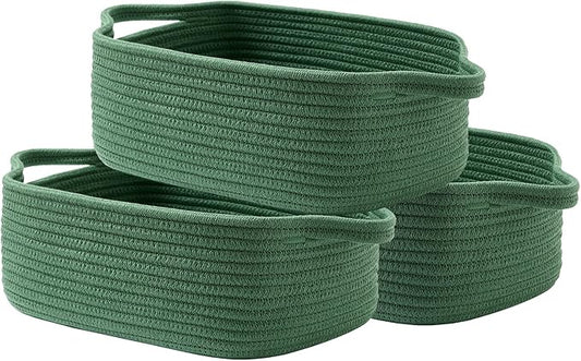 KALLAX Small Woven Basket, 12 x 8 x 4.5 Inches, Small Storage Baskets for Organizing, Gift Baskets Empty, Cute Rope Shelf Closet Storage Bins for Shelves, Dog Toy Basket, Green