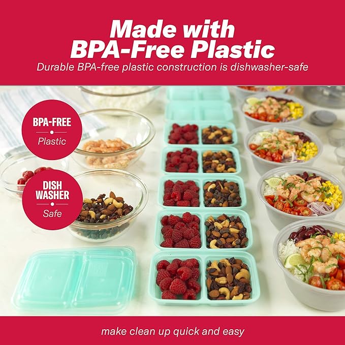 GoodCook 2-Compartment Food Storage Container Set with Snap-Shut Lids, Reusable Divided Snack Containers with Lids, Set of 10, Blue