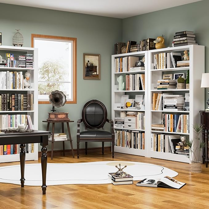 69" Bookshelf,5-Tier Bookshelf, Large Bookcases and Bookshelves,Taller and Wider Metal Storage Organizer, Sturdy Bookshelf for Living Room,Home Library (White)