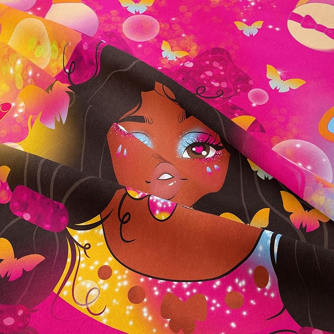 Tailor Shop Kawaii African American Black Girl Comforter Set Pink and Red Bedding Sets for Girls Kids Cute Magic Black Girl Bedding Set Mermaid Butterfly Comforter King Size with 2 Pillowcase…