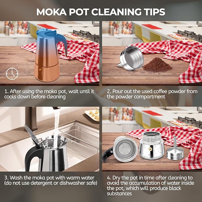 6 Cup 300ml Moka Pot Stainless Steel Espresso Coffee Maker Stovetop Percolator Coffeemaker Italian Classic Style Brewing Greca Cafe Mocha Machine for Cafeteras Lover Camping Travel and Home Use 10oz